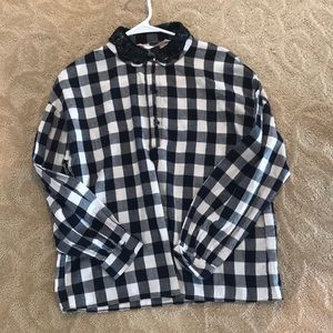 Plaid blouse with sequined collar